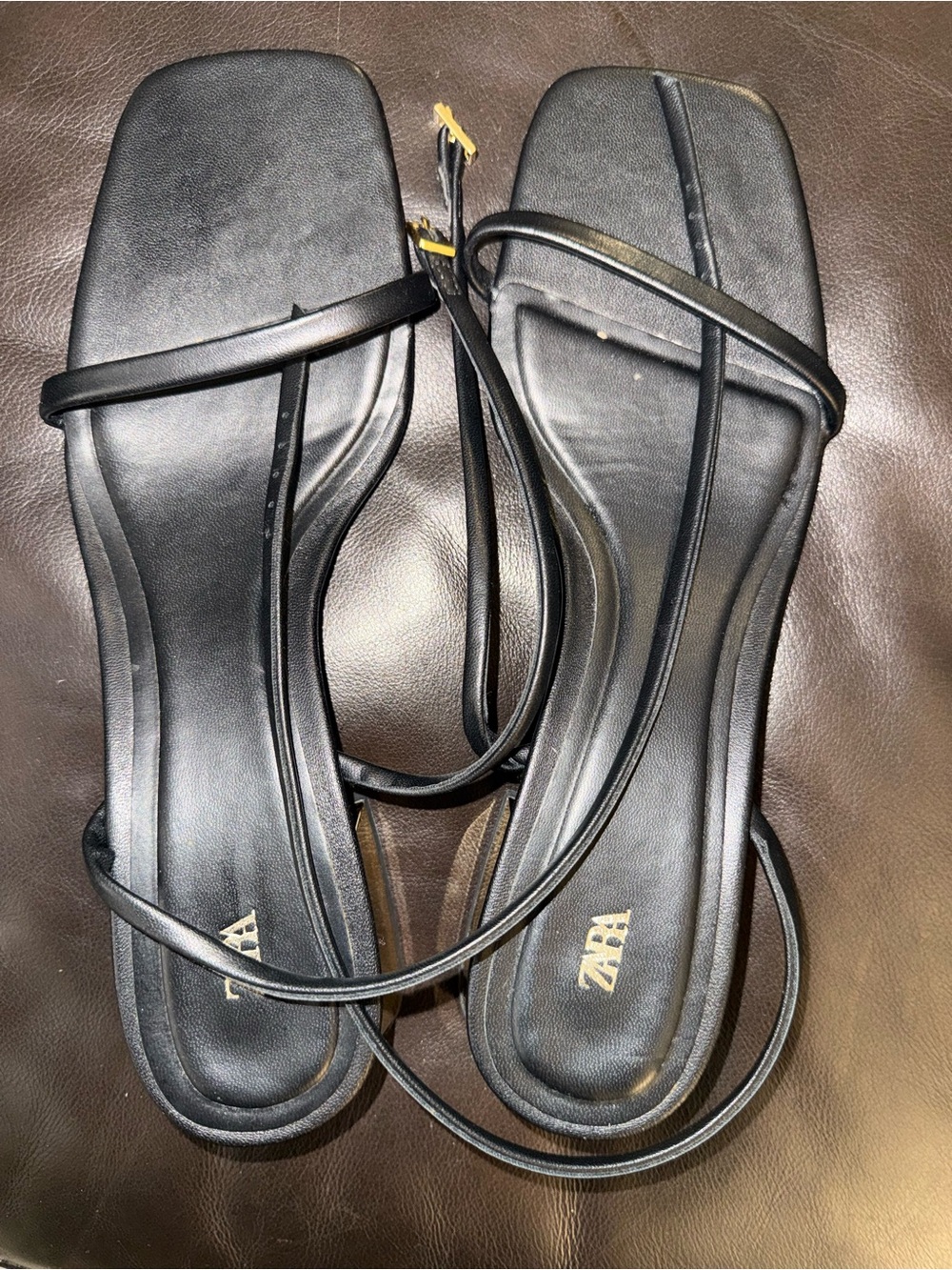 ZARA Black Minimal Square-Toe Strappy Sandals